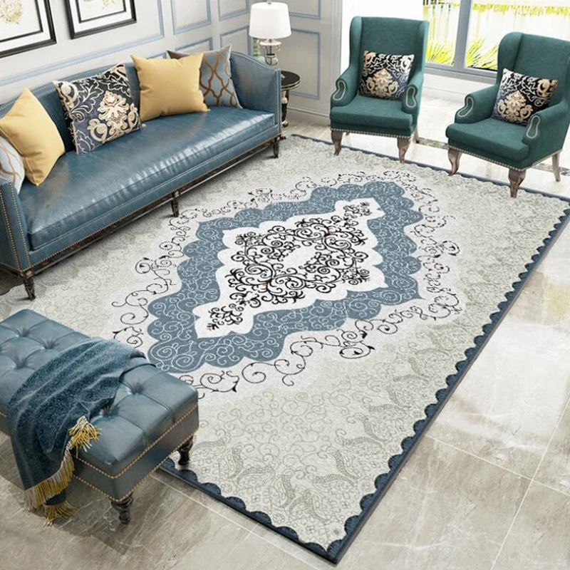 Tappeto marocchino mediterraneo tappeto con motivo medaglione blu e grigio Tappeto antiscivolo poliestere per la decorazio...