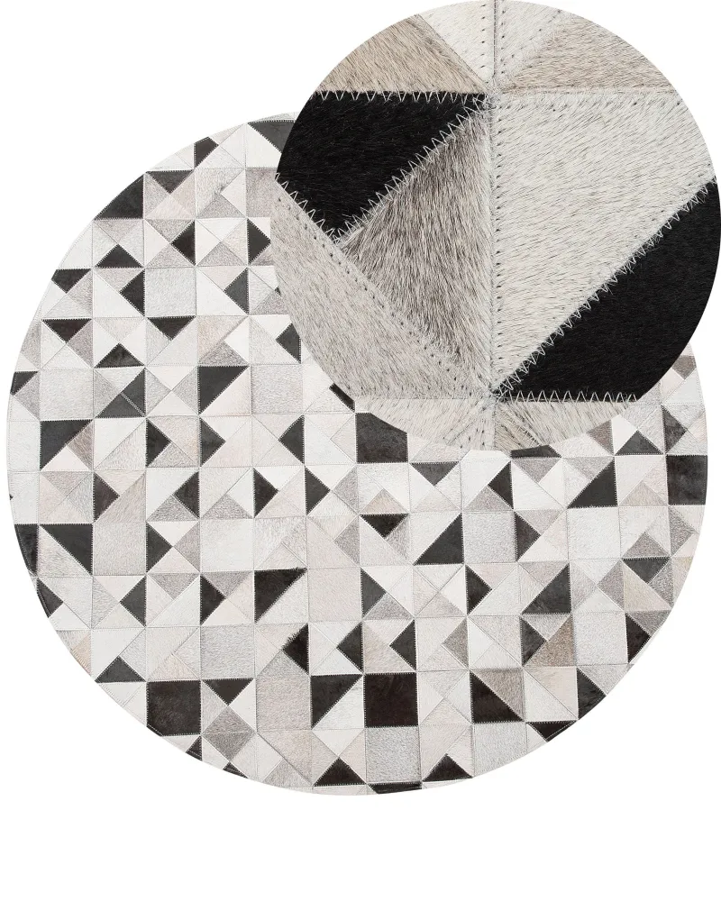 Tappeto pelle color grigio e nero rotondo ⌀ 140 cm KIRKLAR