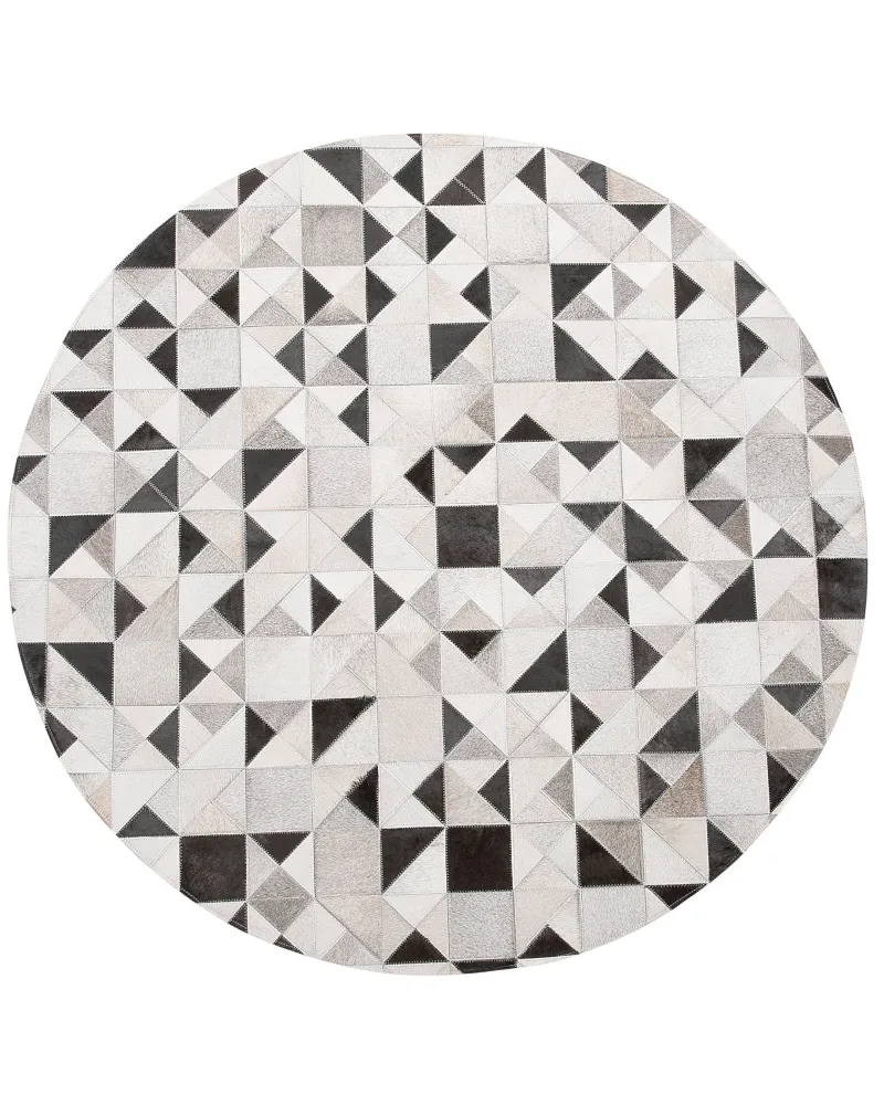 Tappeto pelle color grigio e nero rotondo ⌀ 140 cm KIRKLAR