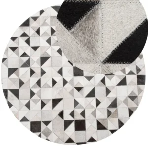 Tappeto pelle color grigio e nero rotondo ⌀ 140 cm KIRKLAR