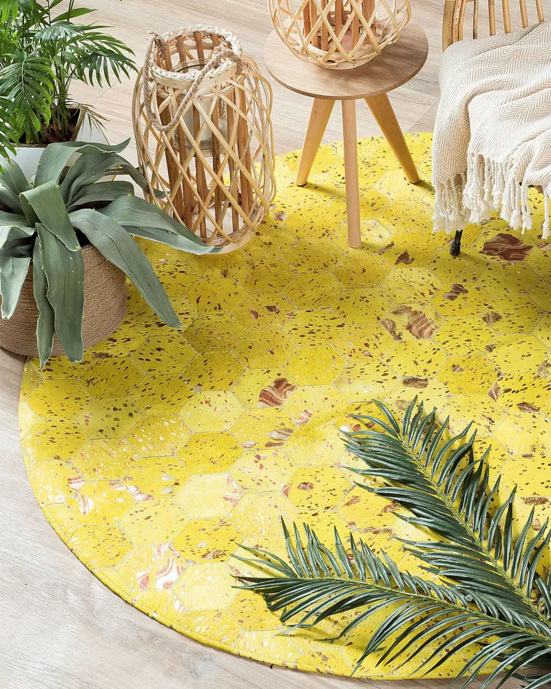 Tappeto pelle giallo ⌀ 140 cm ZEYTIN