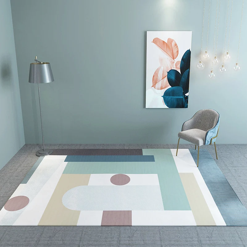 Tappeto per interni da soggiorno color pastello. Tappeto innovativo colorblock poliestere resistente alle macchie