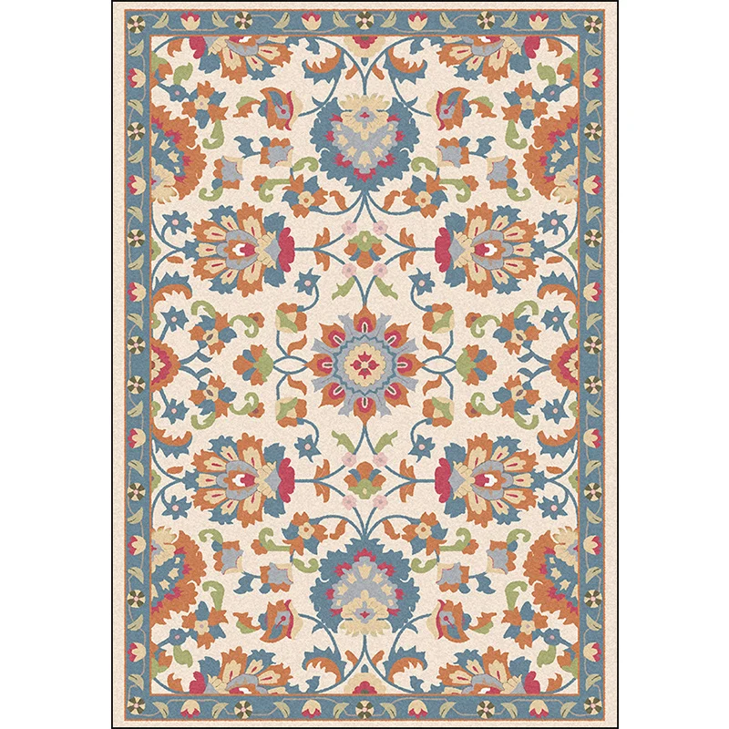 Tappeto persiano marocchino avorio e grigio con motivo fiori e foglie, tappeto lavabile poliestere per la decorazione dome...