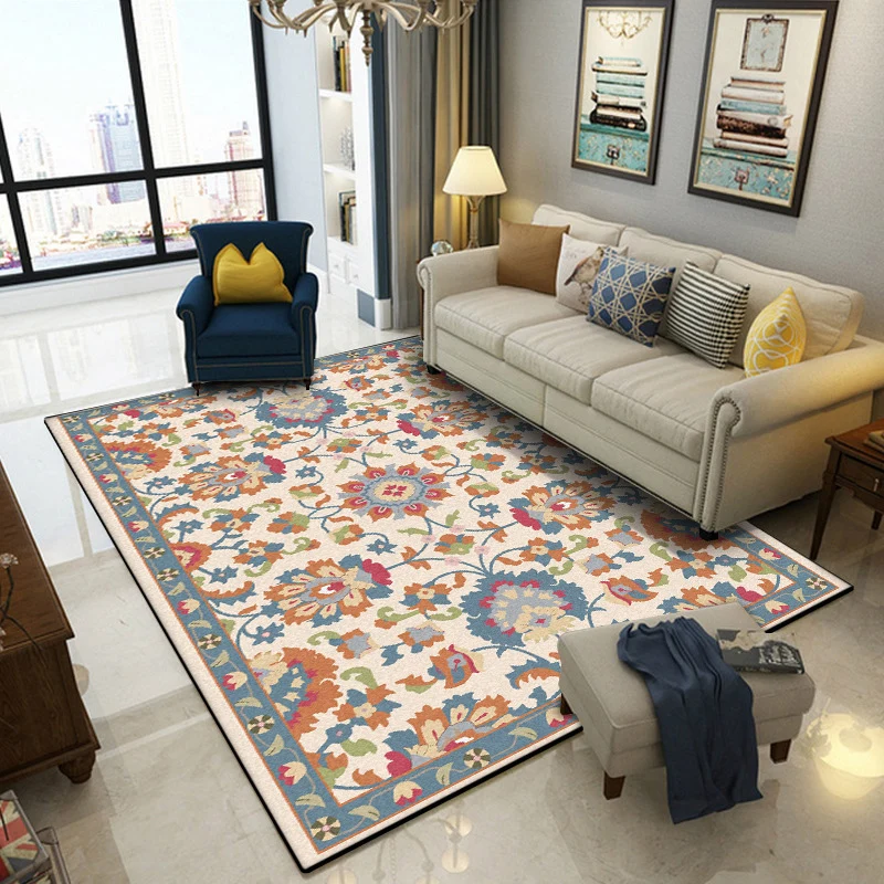 Tappeto persiano marocchino avorio e grigio con motivo fiori e foglie, tappeto lavabile poliestere per la decorazione dome...