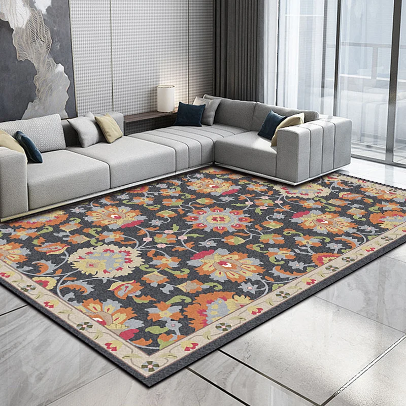 Tappeto persiano marocchino avorio e grigio con motivo fiori e foglie, tappeto lavabile poliestere per la decorazione dome...