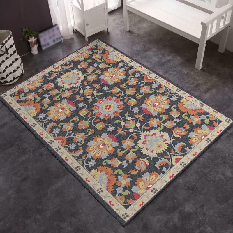 Tappeto persiano marocchino avorio e grigio con motivo fiori e foglie, tappeto lavabile poliestere per la decorazione dome...