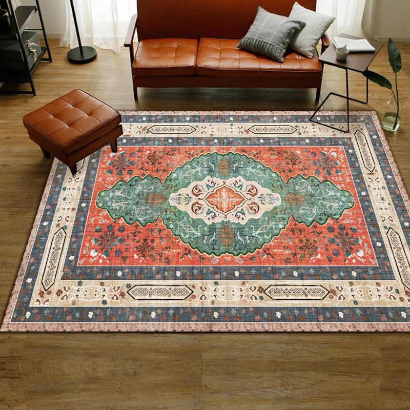 Tappeto persiano marocchino con motivo floreale medaglione arancione Tappeto antiscivolo lavabile poliestere per la decora...