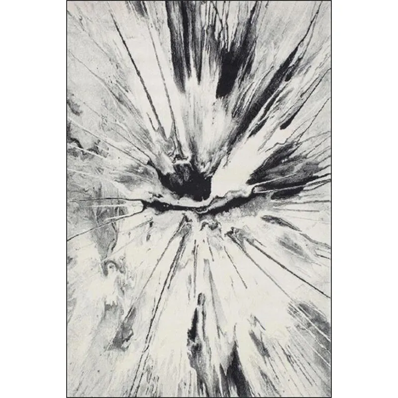 Tappeto da soggiorno contemporaneo bianco Tappeto con stampa di pittura inchiostro astratta Tappeto poliestere lavabile co...