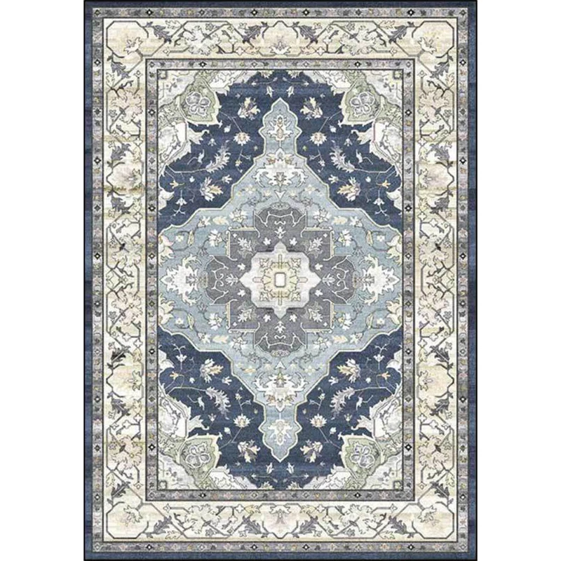 Tappeto da soggiorno marocchino tappeto con stampa floreale medaglione blu Tappeto antiscivolo poliestere resistente alle...