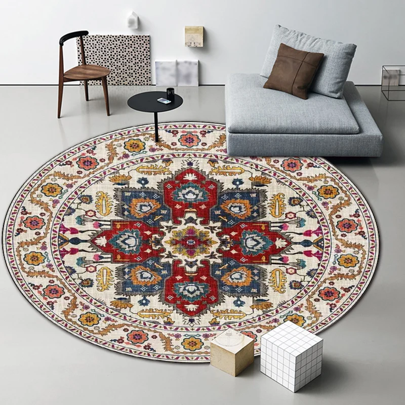 Tappeto storico con motivo medaglione con tappeto tribale floreale blu e rosso Tappeto antiscivolo lavabile poliestere per...