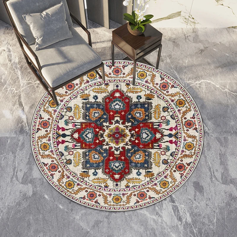 Tappeto storico con motivo medaglione con tappeto tribale floreale blu e rosso Tappeto antiscivolo lavabile poliestere per...