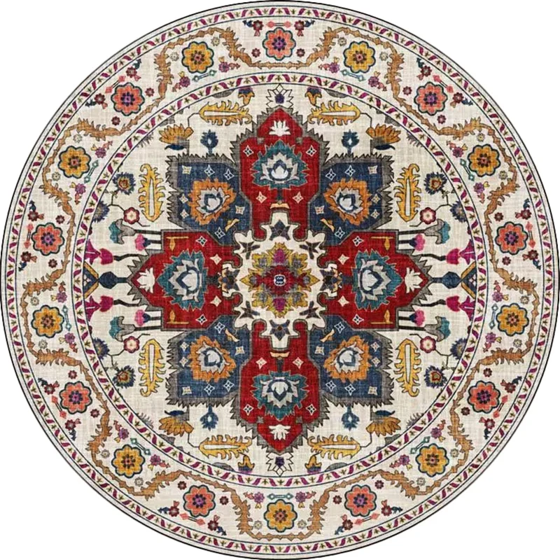 Tappeto storico con motivo medaglione con tappeto tribale floreale blu e rosso Tappeto antiscivolo lavabile poliestere per...