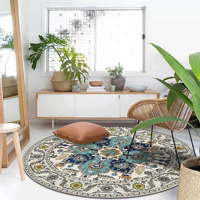Tappeto storico con motivo medaglione con tappeto tribale floreale blu e rosso Tappeto antiscivolo lavabile poliestere per...