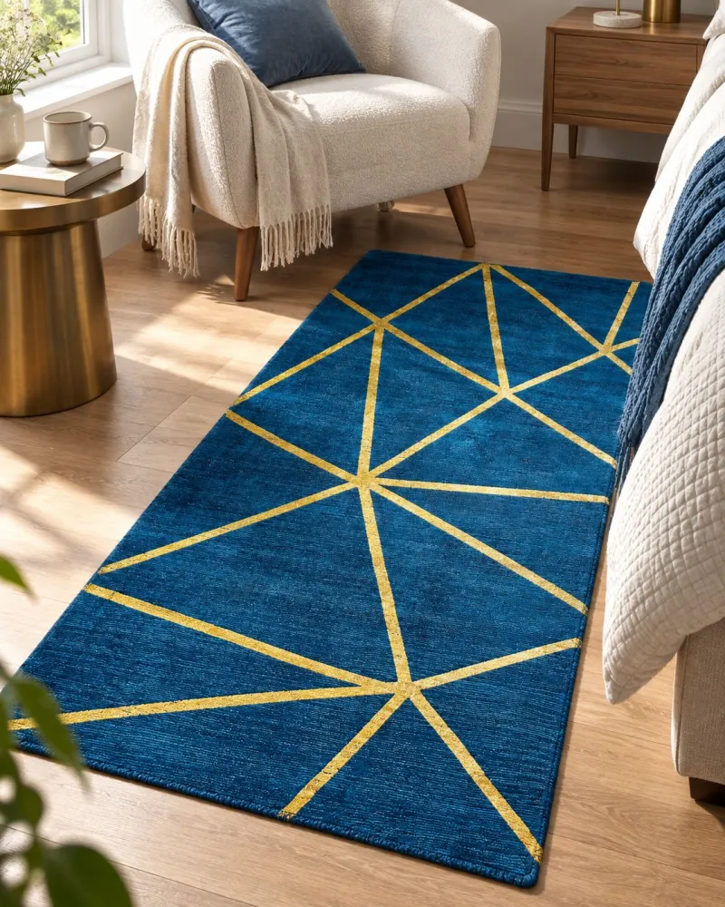 Tappeto viscosa blu marino e oro 80 x 150 cm HAVZA