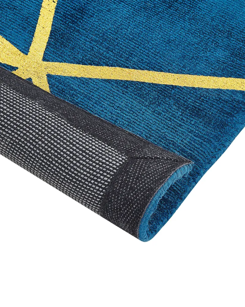 Tappeto viscosa blu marino e oro 80 x 150 cm HAVZA