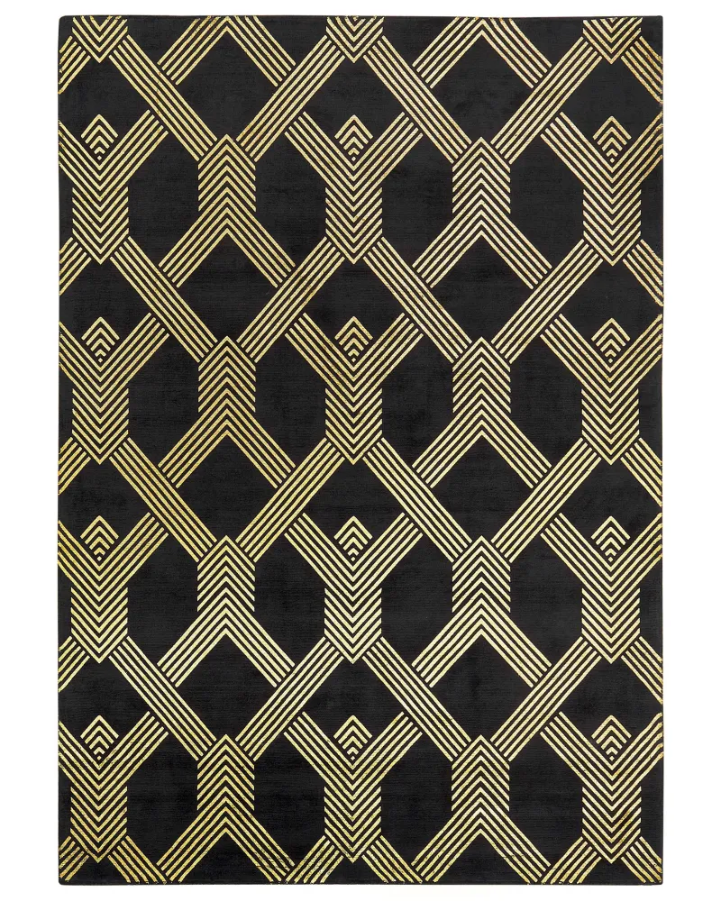 Tappeto viscosa nero e oro 160 x 230 cm VEKSE