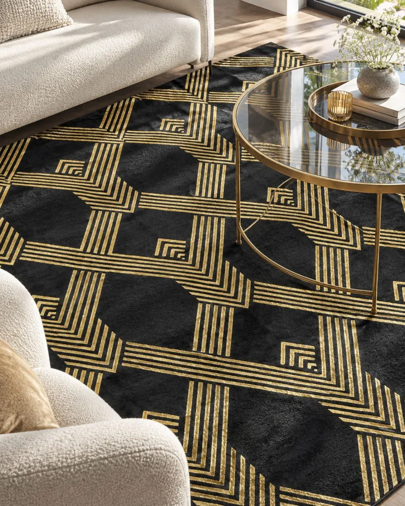 Tappeto viscosa nero e oro 160 x 230 cm VEKSE