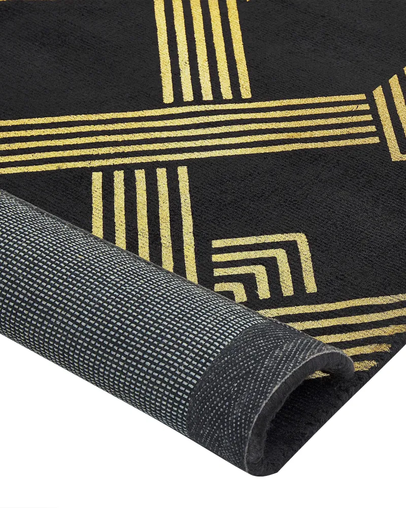 Tappeto viscosa nero e oro 160 x 230 cm VEKSE