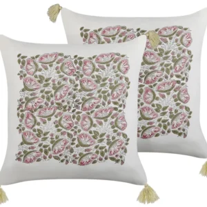 Set 2 Cotton Cushions Floral Pattern Tassels 45 x 45 cm Multicolour CARISSA