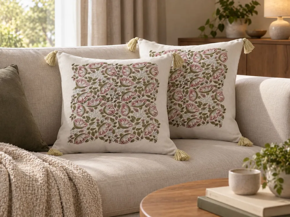 Set 2 Cotton Cushions Floral Pattern Tassels 45 x 45 cm Multicolour CARISSA