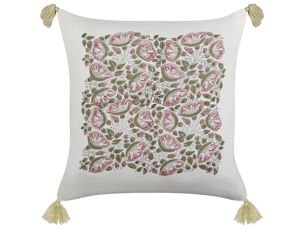 Set 2 Cotton Cushions Floral Pattern Tassels 45 x 45 cm Multicolour CARISSA