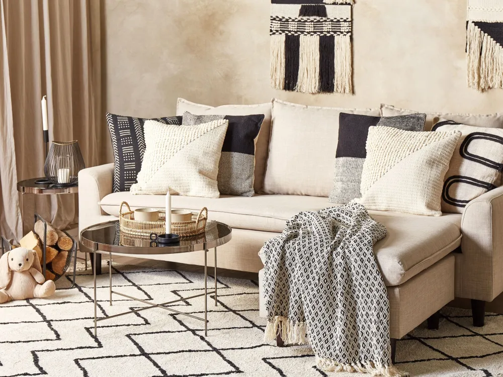 Set di 2 cuscini cotone beige evidente e bianco crema 45 x 45 cm PELLAEA