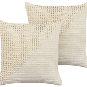 Set di 2 cuscini cotone beige evidente e bianco crema 45 x 45 cm PELLAEA