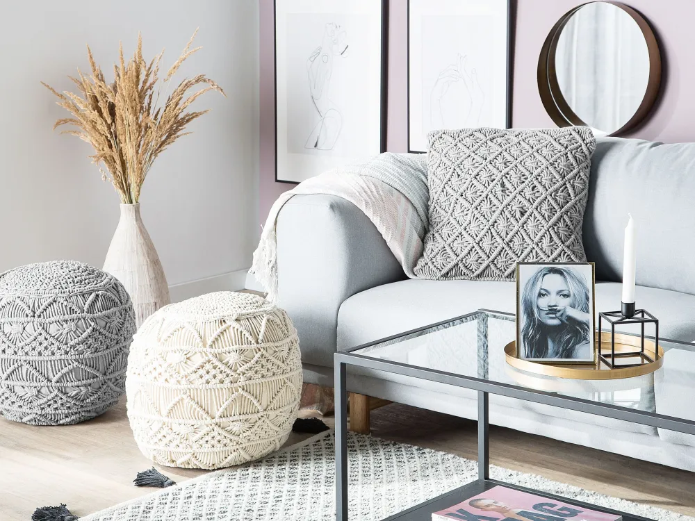 Set di 2 cuscini cotone macramè grigio 45 x 40 cm KIZKALESI