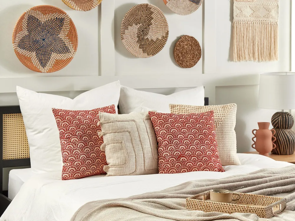 Set di 2 cuscini cotone rosso e bianco crema 45 x 45 cm RHUS
