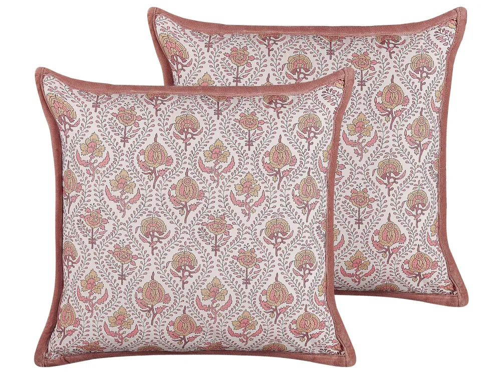 Set di 2 cuscini cotone rosso chiaro e bianco sudicio 45 x 45 cm PICEA