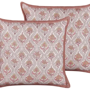 Set di 2 cuscini cotone rosso distinto e bianco sporco 45 x 45 cm PICEA
