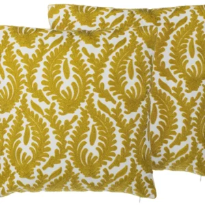 Set di 2 cuscini decorativi cotone ricamato giallo 45x45cm PRIMULA