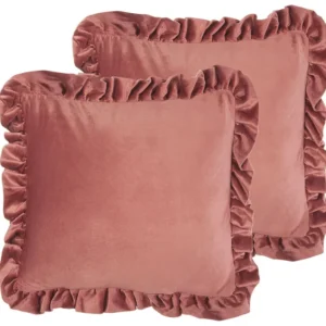 Set di 2 cuscini decorativi rosa con volant 42 x 42 cm KALANCHOE