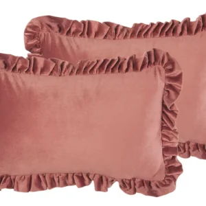 Set di 2 cuscini decorativi rosa con volant 30 x 50 cm KALANCHOE