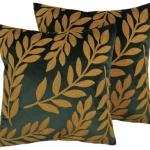 Set di 2 cuscini decorativi velluto motivo foglie 45x45cm verde smeraldo MISTLETOE