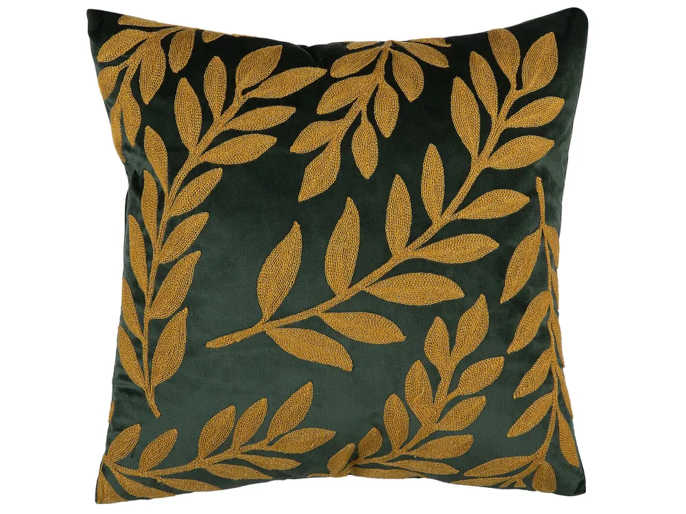 Set di 2 cuscini decorativi velluto motivo foglie 45x45cm verde smeraldo MISTLETOE