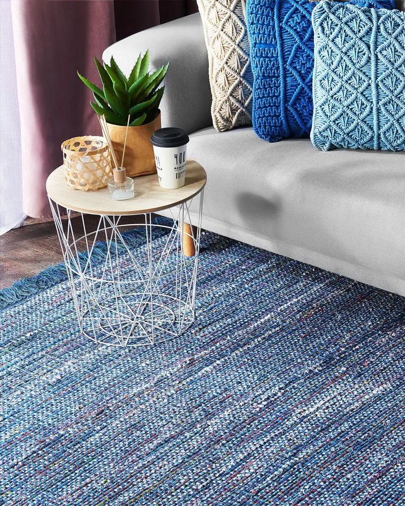 Tappeto blu marino rettangolare cotone fabbricato mano - 140x200cm - BESNI