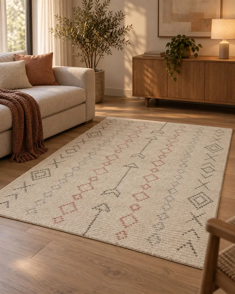 Tappeto cotone beige palese nero e arancione 160 x 230 cm DISPUR