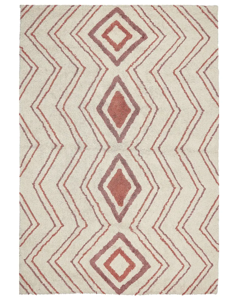 Tappeto cotone crema e rosa 160 x 230 cm KASTAMONU