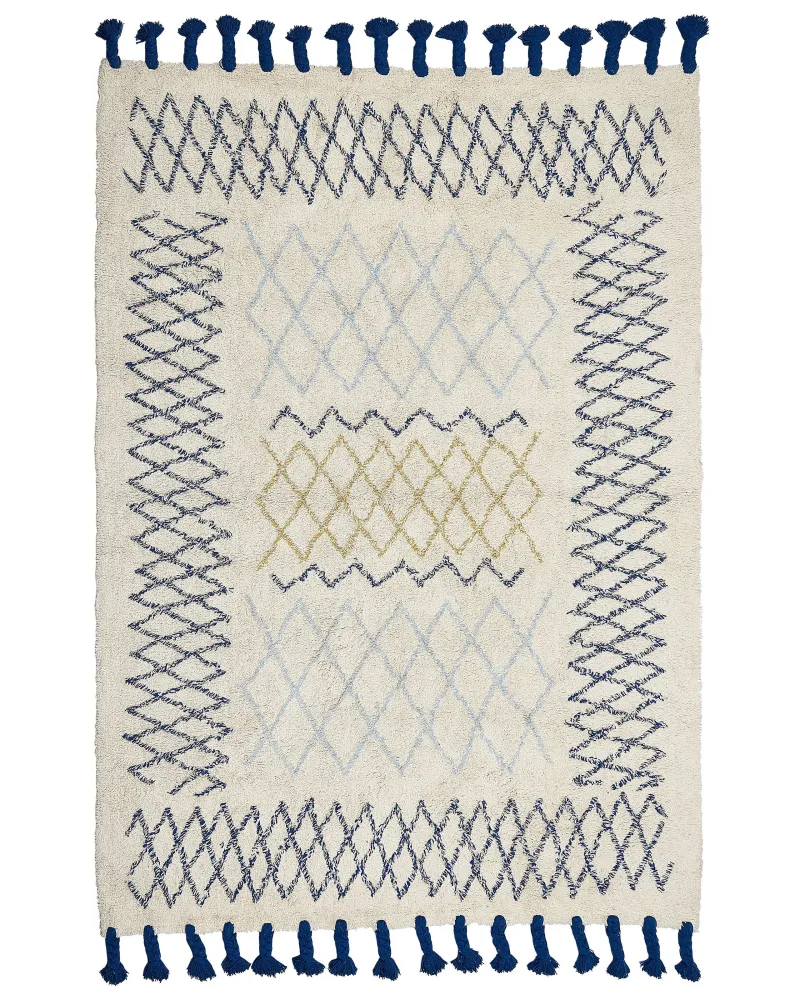 Tappeto cotone nocciola blu nero e giallo 160 x 230 cm ERZINCAN