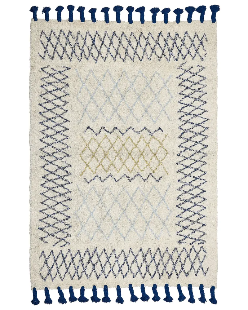 Tappeto cotone panna blu nero e giallo 160 x 230 cm ERZINCAN