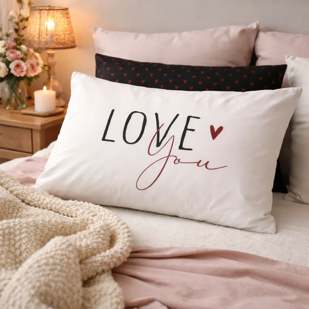 Federa per Cuscino Arredo 30×50 cm Nero e Bianco Poliestere - Love You