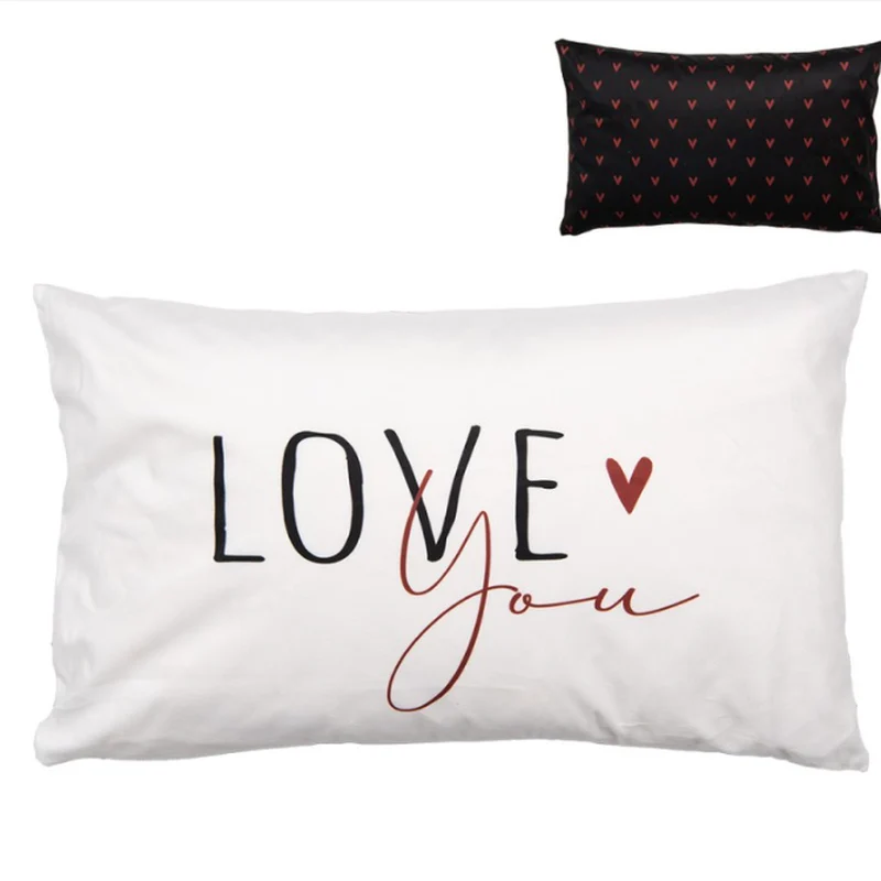 Federa per Cuscino Arredo 30×50 cm Nero e Bianco Poliestere - Love You
