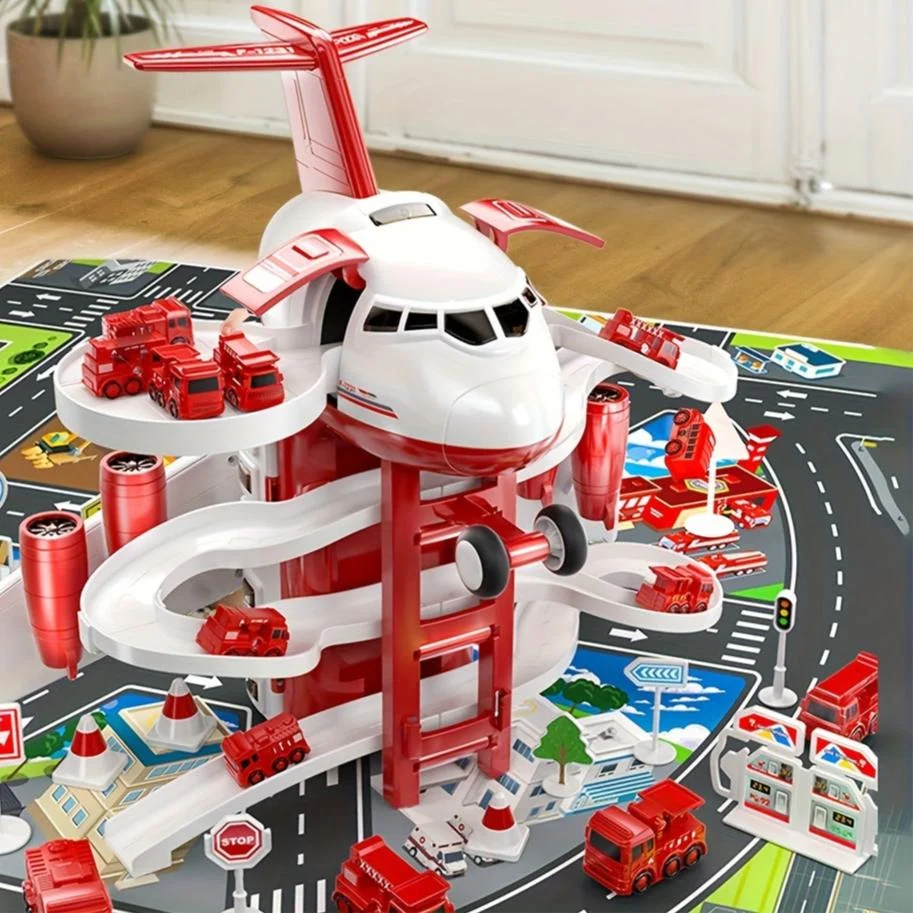 SkyRescue | Divertimento avventuroso - Set gioco aereo e camion dei pompieri con tappeto da gioco