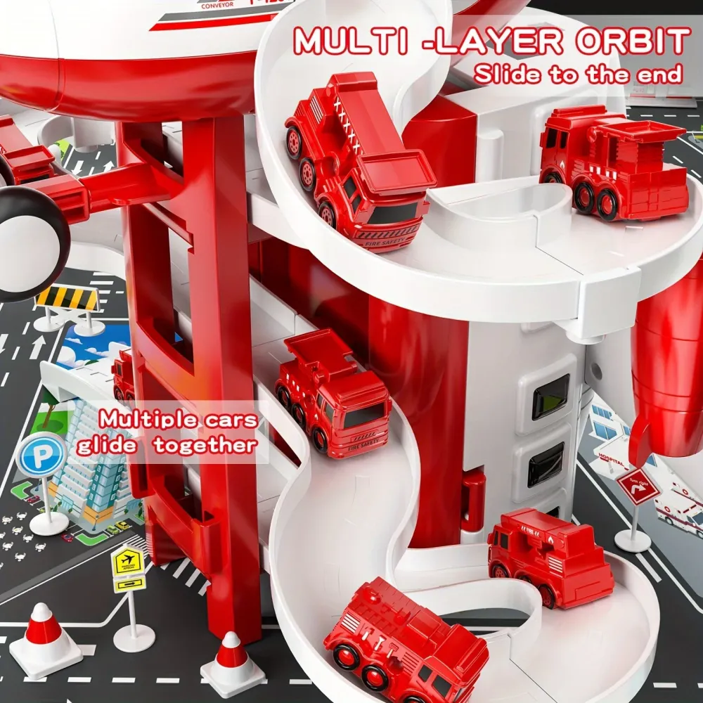 SkyRescue | Divertimento avventuroso - Set gioco aereo e camion dei pompieri con tappeto da gioco