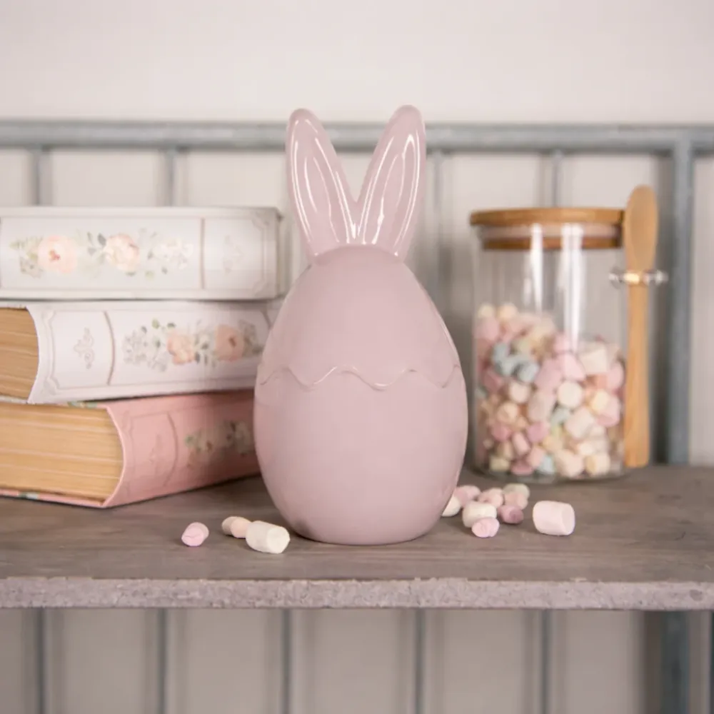 Portacioccolatini Decorativo Pasquale Forma Uovo Orecchie Vetro Rosa Ø9x17 Cm