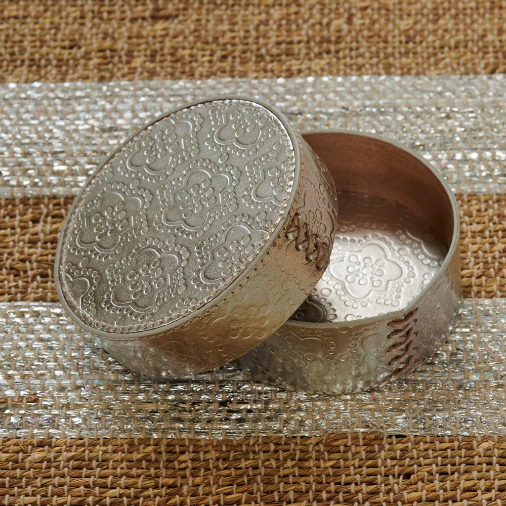 Barattolo rotondo ICON pelle goffrata - argento