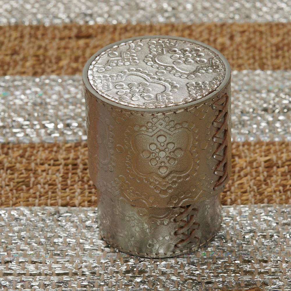 Contenitore rotondo alto pelle goffrata ICON - argento