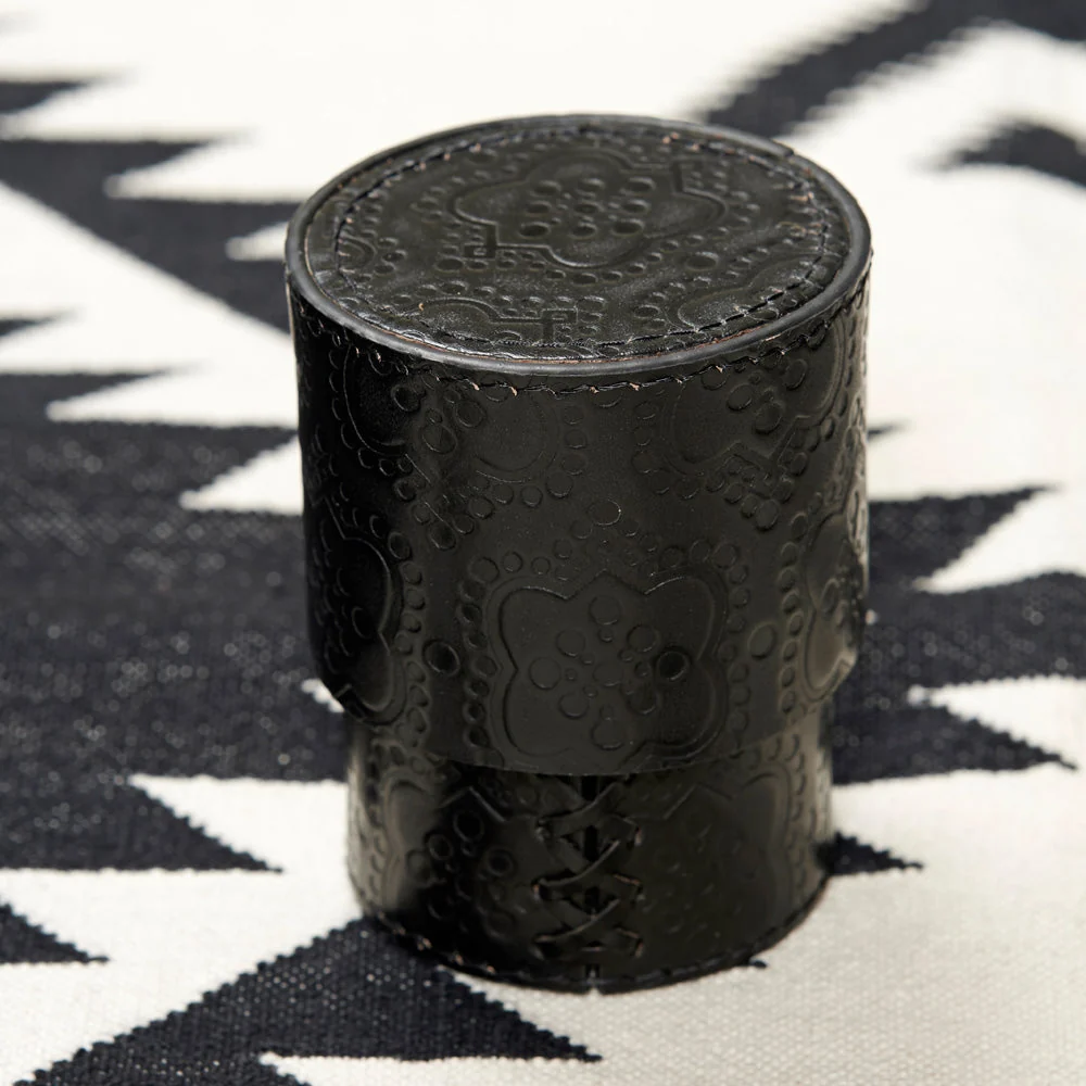 Contenitore rotondo alto pelle goffrata ICON - nero