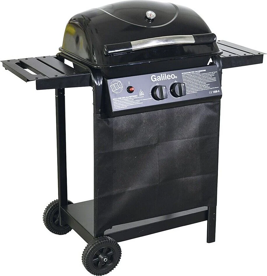 Galileo Barbecue gas 2 bruciatori BBQ coperchio termometro integrato griglia